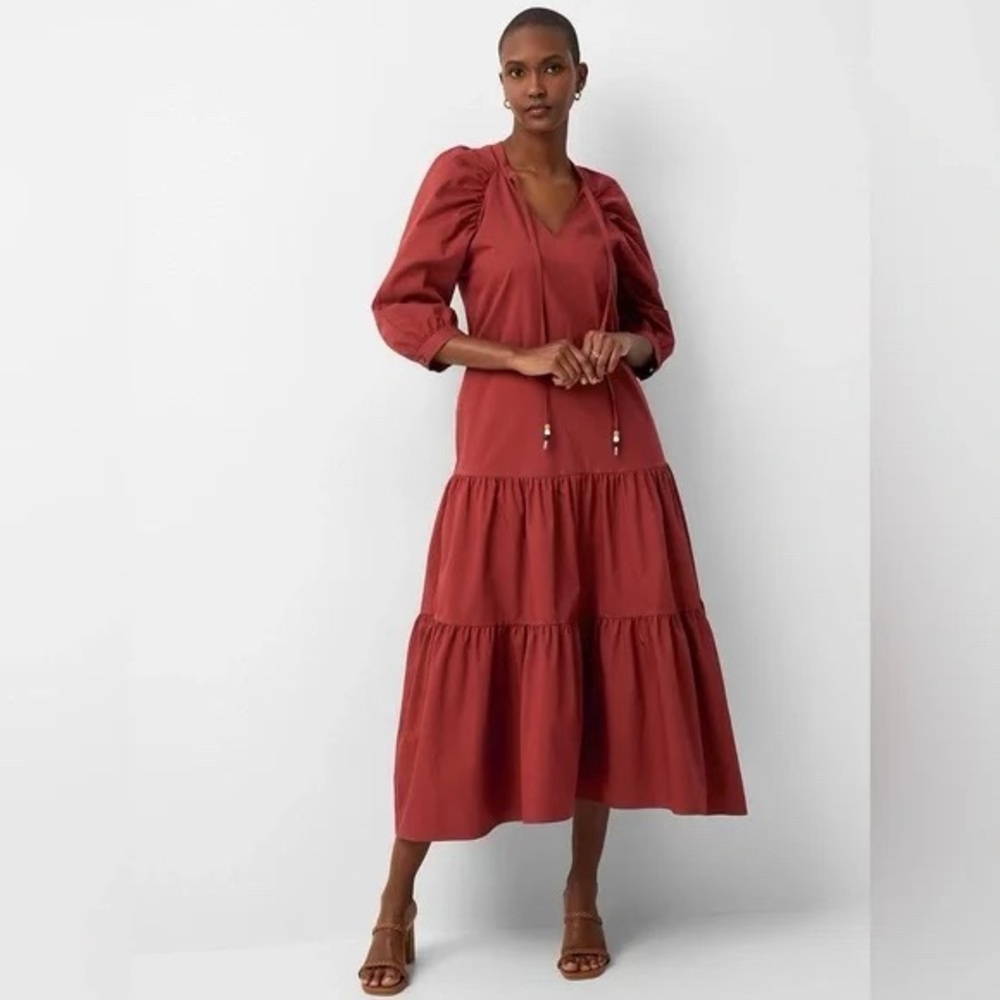 Boss Depera Tiered Midi Dress in Brick, Size 6